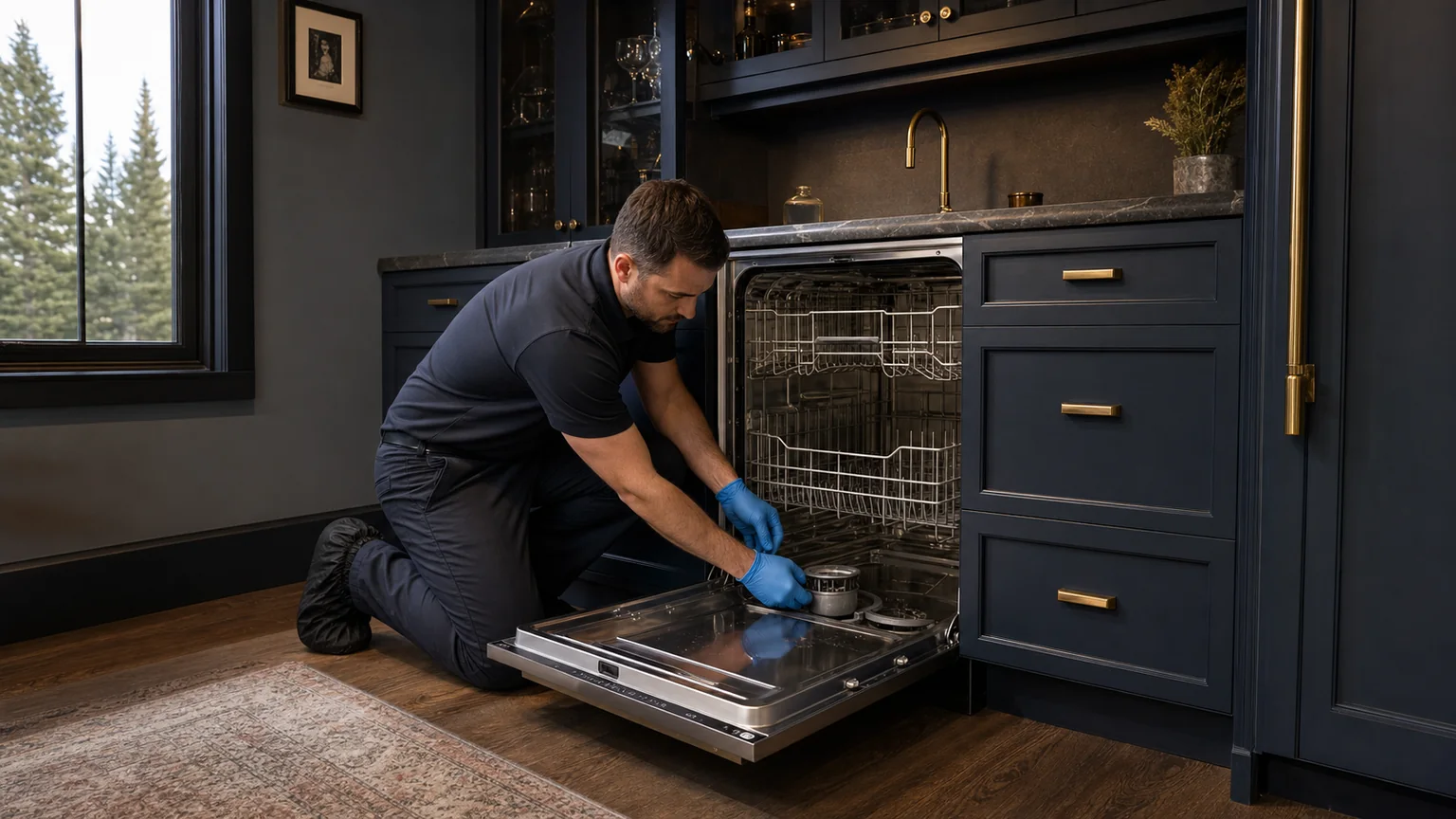 Panel-ready dishwasher diagnostic visit in the service area